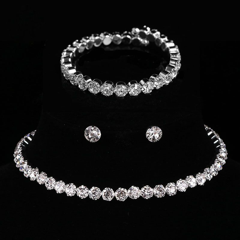 Luxus Kristall Braut Bijouen Set Strass Hochzäitskleed Banquet Zirkon Kette Halskette Ouerréng Sets Damen Accessoiren_voghion.com