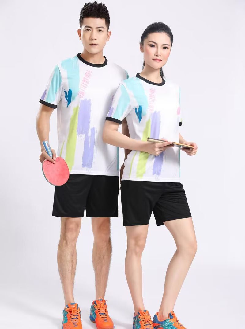 Haut à manches courtes pour homme, chemise de tennis de table, ensemble de vêtements de badminton, séchage rapide, sport pour femme_voghion.com