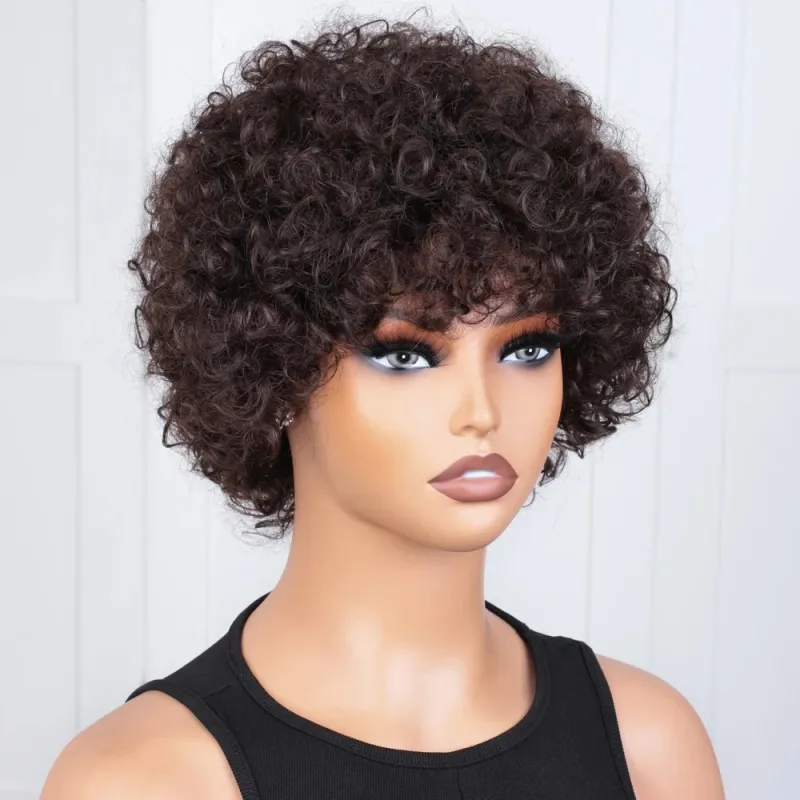 Natural Looking Afro Kinky Curly Pixie Cut Bangs Wig_voghion.com