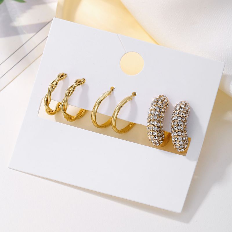 Modische Ohrringe mit diamantbesetzten Verschlüssen, klassisches Ohrring-Set, temperamentvoll, C-förmige Ohrringe_voghion.com