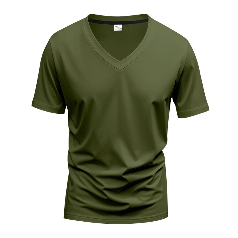 Herrenbekleidung T-Shirt Einfarbig V-Ausschnitt Kurzarm Sommer Neue Große Größe Trend Tops_voghion.com