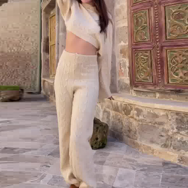 Conjunto de dos piezas de pantalones de cintura alta, punto corto, color liso, a la moda para mujer_voghion.com