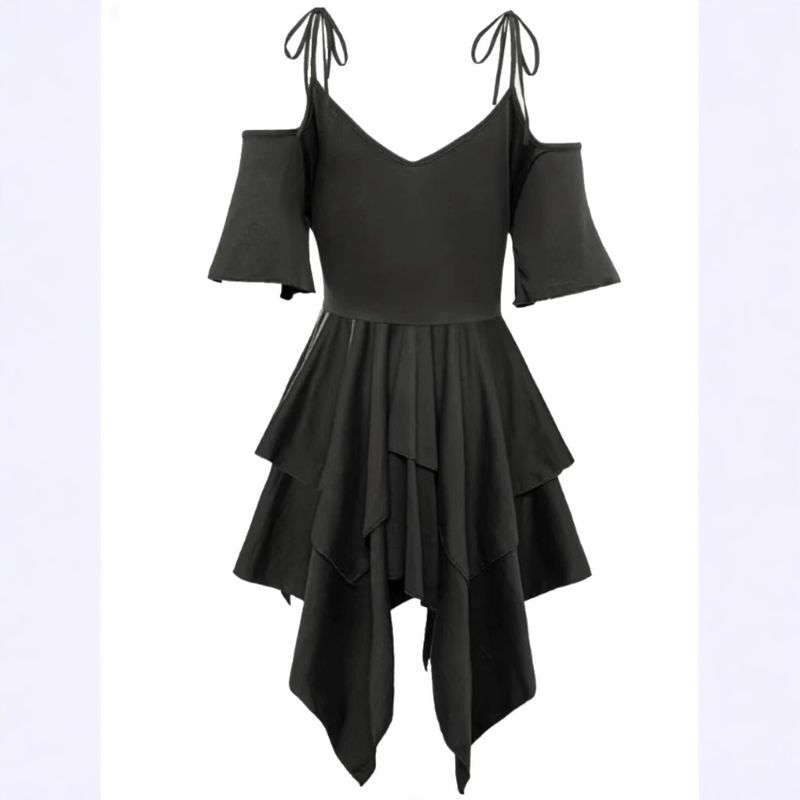 Nuovo vestito casual da donna di grandi dimensioni, stile hipster, con scollo a V, spalle scoperte, maniche corte, gonna con lacci di grandi dimensioni_voghion.com