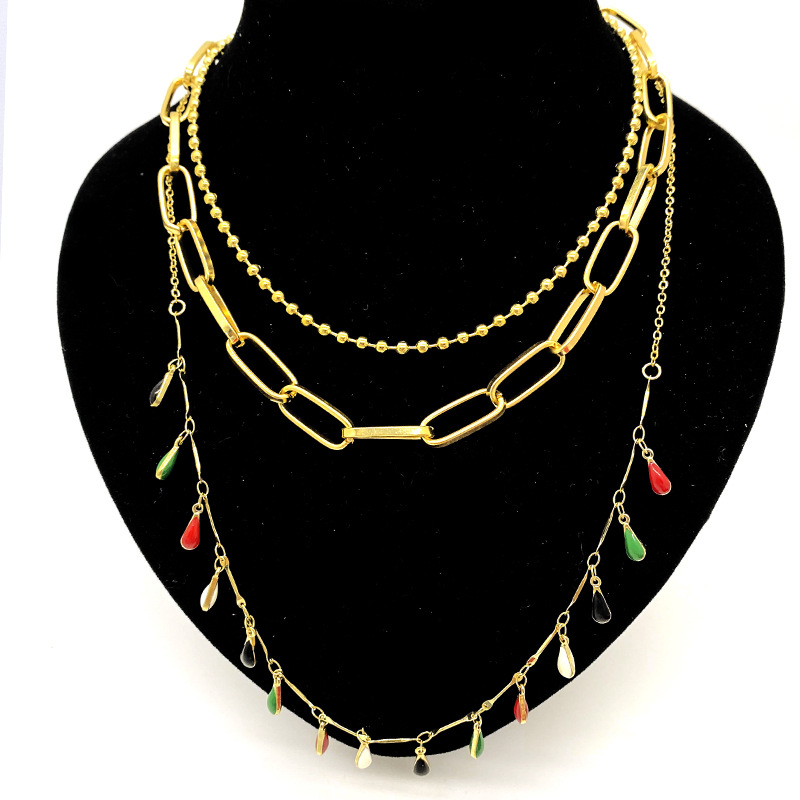 Cold ins trend style personalized OT buckle two-wear heart-shaped lock pendant multi-layer stacked necklace sweater chain_voghion.com