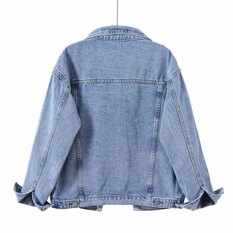K Nuova giacca retrò in denim blu da donna; top ampio e taglie comode._voghion.com