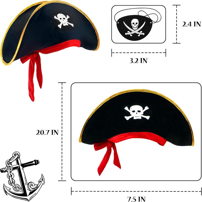 2-Pack Pirate Hats - Skull Print Caribbean Costume For Halloween Party, Adjustable_voghion.com