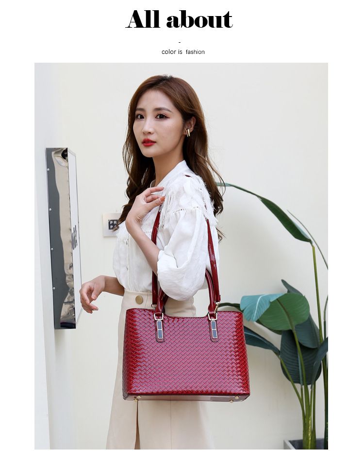 Bolso de mujer tejido de gran capacidad, bolso para madre e hijo, conjunto de cinco piezas, bolso de mano de color liso, bolso oblicuo de un solo hombro_voghion.com