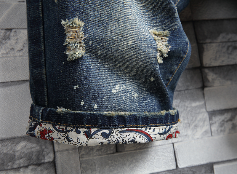 Herren-Jeans-Shorts, Retro-zerrissene, schmale, verkürzte Herren-Patch-Hose_voghion.com