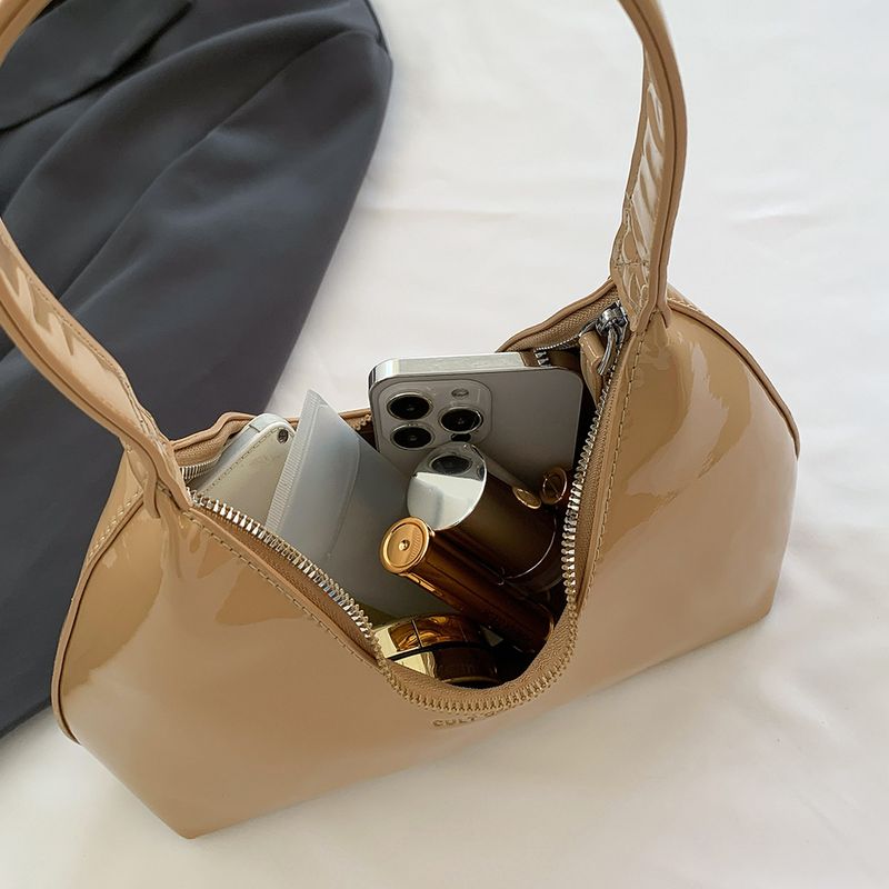 Borsa a tracolla in pelle verniciata da donna, versatile, alla moda, con tracolla, hobo, con cerniera, piccola borsa da ragazza_voghion.com
