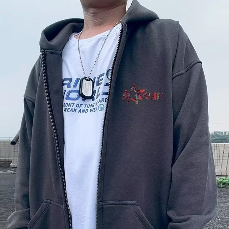 Winter American style loose fitting fat plus size hooded plush zippered cardigan 300 kg men's hoodie jacket_voghion.com