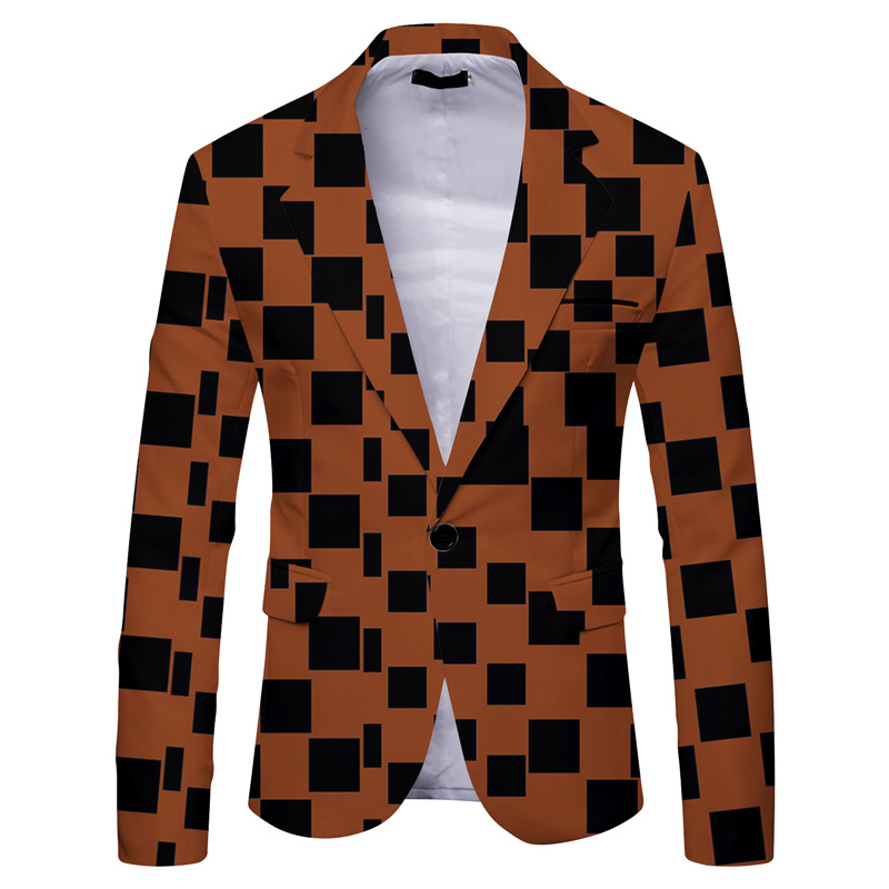 Nuova giacca casual stampata a righe a quadretti da uomo del 2023, abito slim fit alla moda britannica_voghion.com