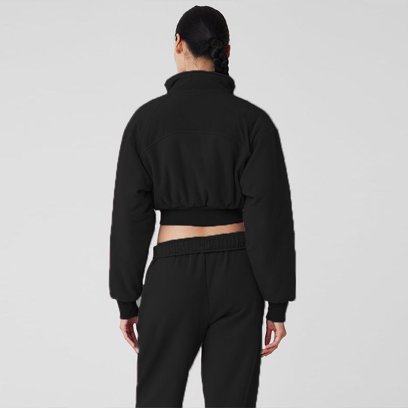 001 Custom Processing Cross-Border Warm Yoga Wear Casual Stand Collar Cardigan Sports Jacket Composite Fleece Set For Women_voghion.com