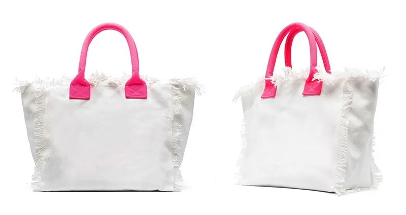 Christmas Present Simple Fashion Design Women's Tassels Handbag Large Capacity Canvas Beach Brand Tote Bag_voghion.com