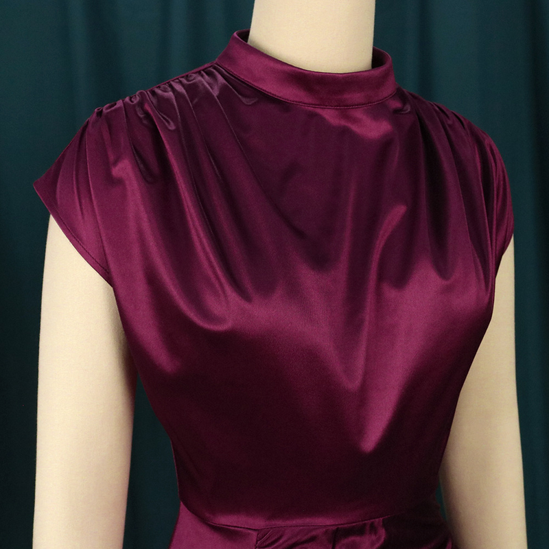 Damenbekleidung Langes Kleid Einfarbiges Kleid Hohe Taille Temperament Pendeln Rotes Strickkleid Lange Kleider_voghion.com