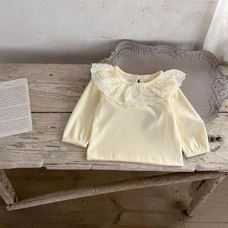 Abbigliamento per bambini Camicia per bambina in cotone ad alta elasticità con base in pizzo e top in morbida pelle per bambini_voghion.com