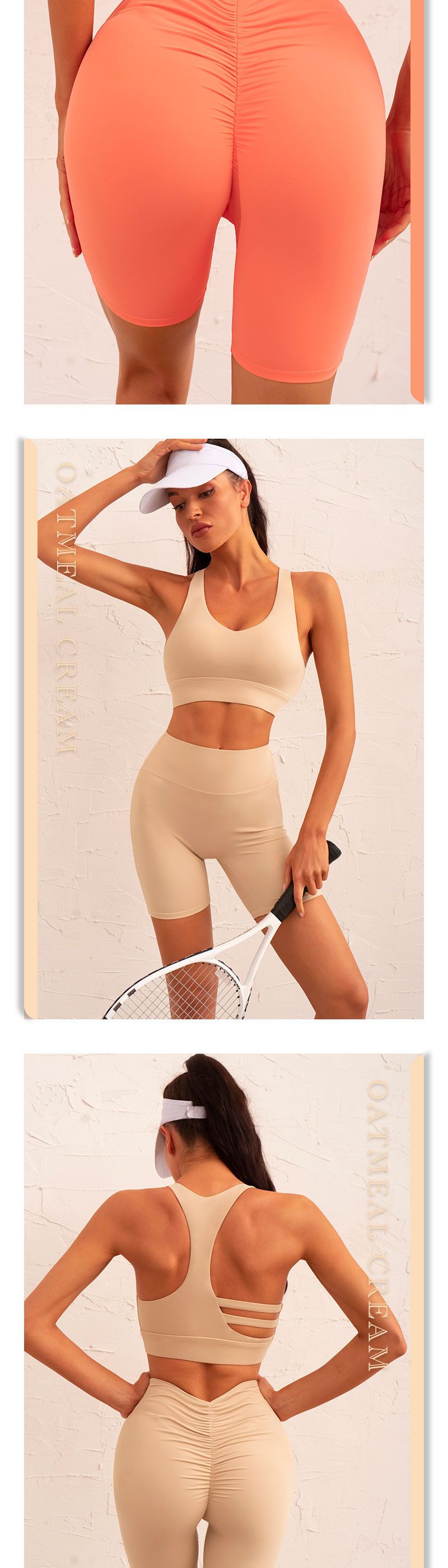 Soutien-gorge de sport, bretelles larges, beau dos creux, short de fitness plissé sexy, ensemble deux pièces_voghion.com