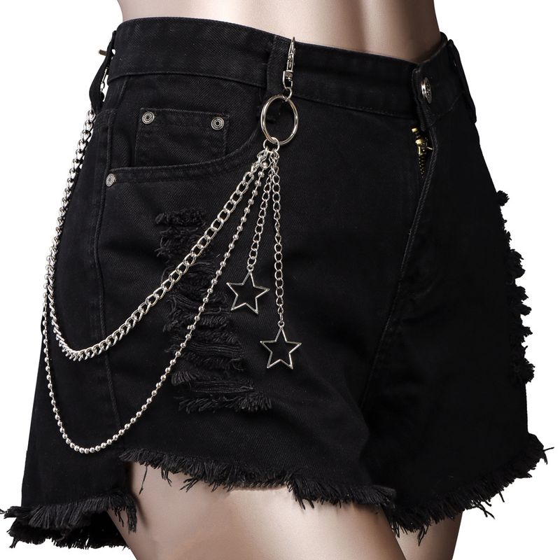 Fashionable Hip-hop Double-layer Pants Chain With Five Pointed Star Square Lock Pendant, Versatile Street Style, Unisex,_voghion.com