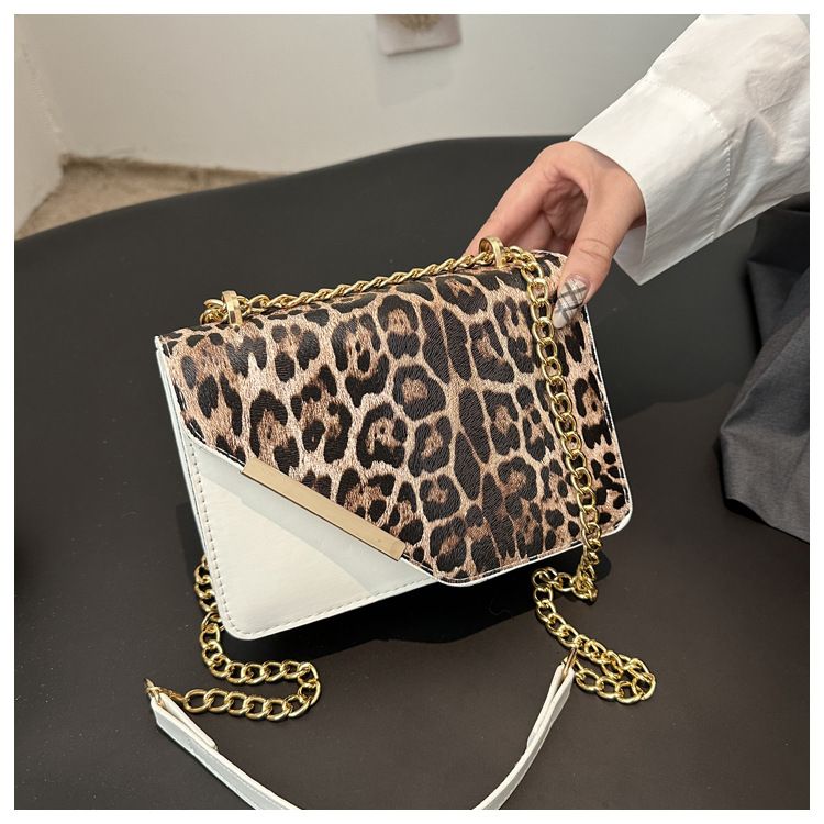 Contrasting Color Splicing Small Square Bag Women's Leopard Print Pattern Messenger Bag Shoulder Bag_voghion.com