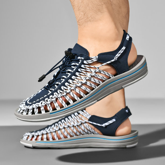 Zomer Heren Sandalen Mode Handgemaakt Weefontwerp Strand Ademend Casual Plat Buiten Koppels Maat_voghion.com