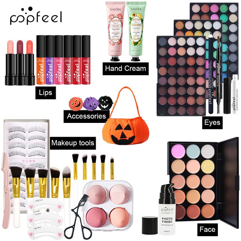 Make-upsets Nieuwe POPFEEL Make-upset Lipgloss Oogschaduw Blush Contourset Halloween Kerstmis_voghion.com