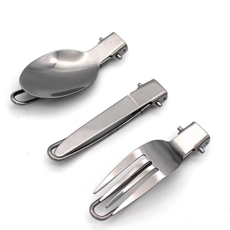Ensemble de couverts de voyage en acier inoxydable de haute qualité pour camping, pique-nique, portable, pliable, couteau, fourchette, cuillère, trois pièces_voghion.com