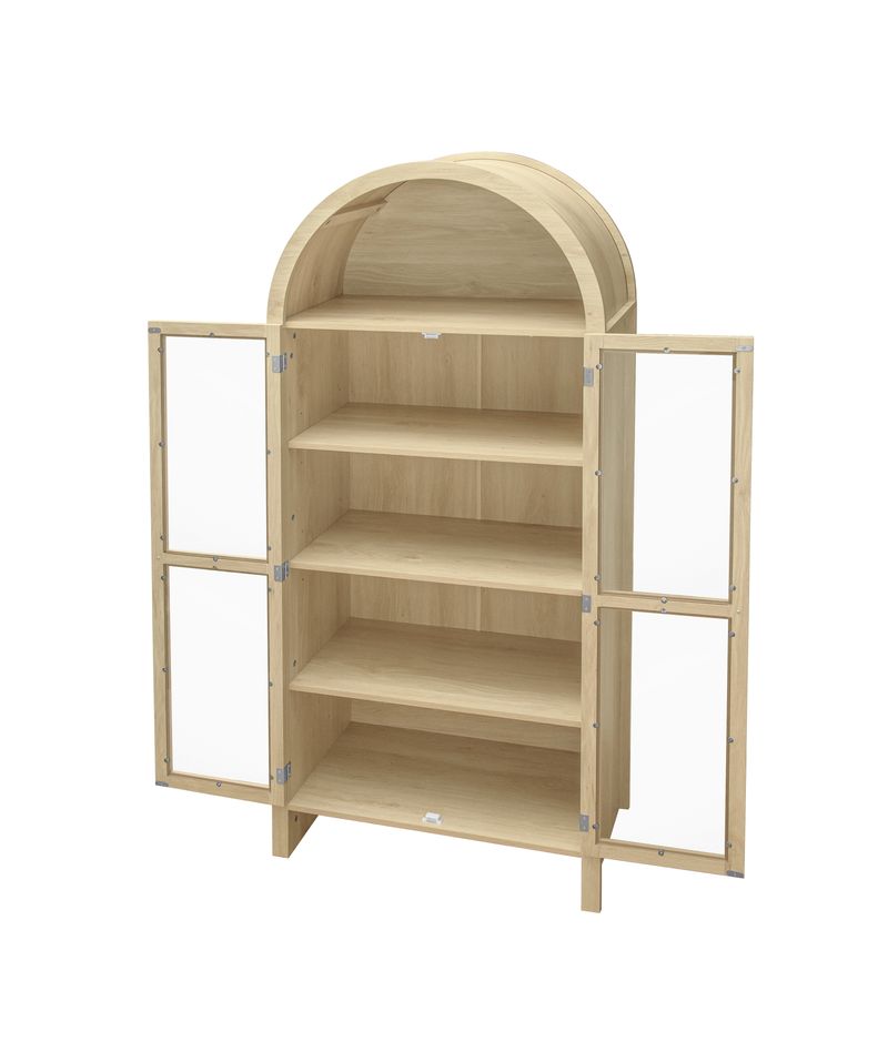 Hochschrank Naturfarben 178cm Mit Acrylglastüren, 2 Schubladen, Bogenförmig_voghion.com