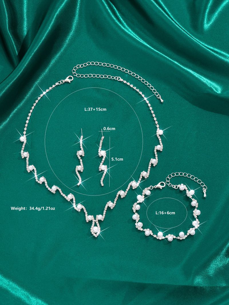 Set di gioielli da sposa per donna - Collana e orecchini in argento sterling con perle e diamanti (completo di gioielli da sposa)_voghion.com