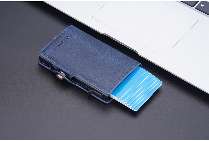 Baellerry Card Holder Buckle Side Push Anti-magnetesch an Anti-Déifst Card Holder Rfid Short Automatic Card Holder_voghion.com