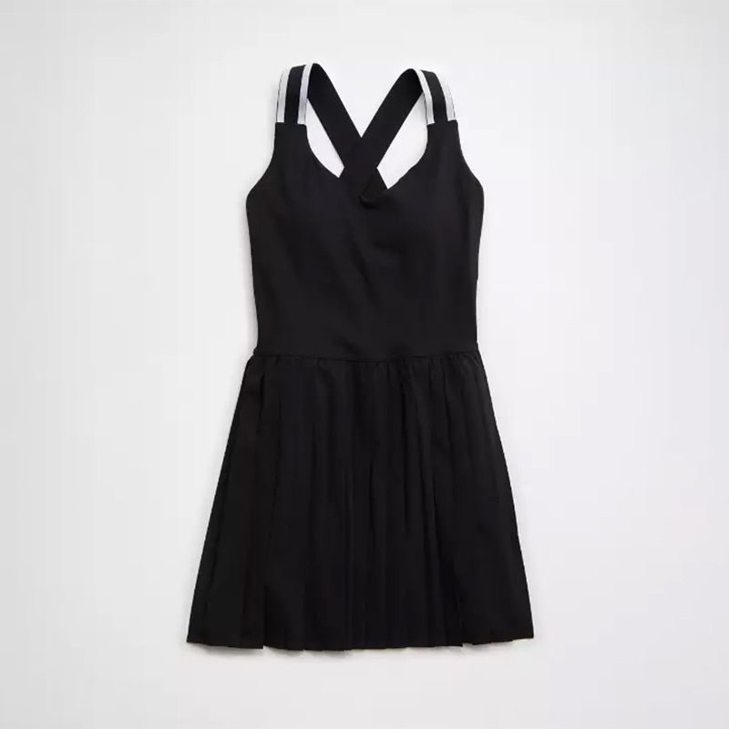 001 Cross-border Color-blocking Cross-back Tennis Quick-dry Breathable Pleated Sports Anti-exposure With Chest Pad One-piece_voghion.com