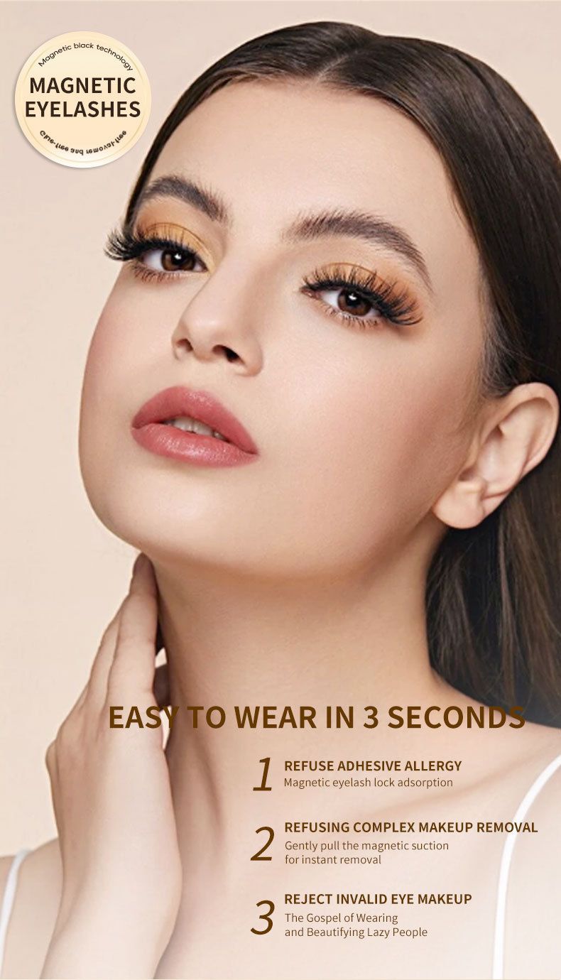 Conjunto de 2 pares de cílios postiços magnéticos - sem cola, aparência nude natural com pelo de vison (estilo celebridade da internet, reutilizável)_voghion.com