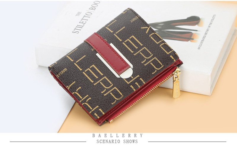 Baellerry Damen-Geldbörse im kurzen Stil, bedruckt, mehrere Kartenfächer, Münzgeldbörse mit Druckknopf, modischer Kartenhalter mit Reißverschluss für Frauen_voghion.com