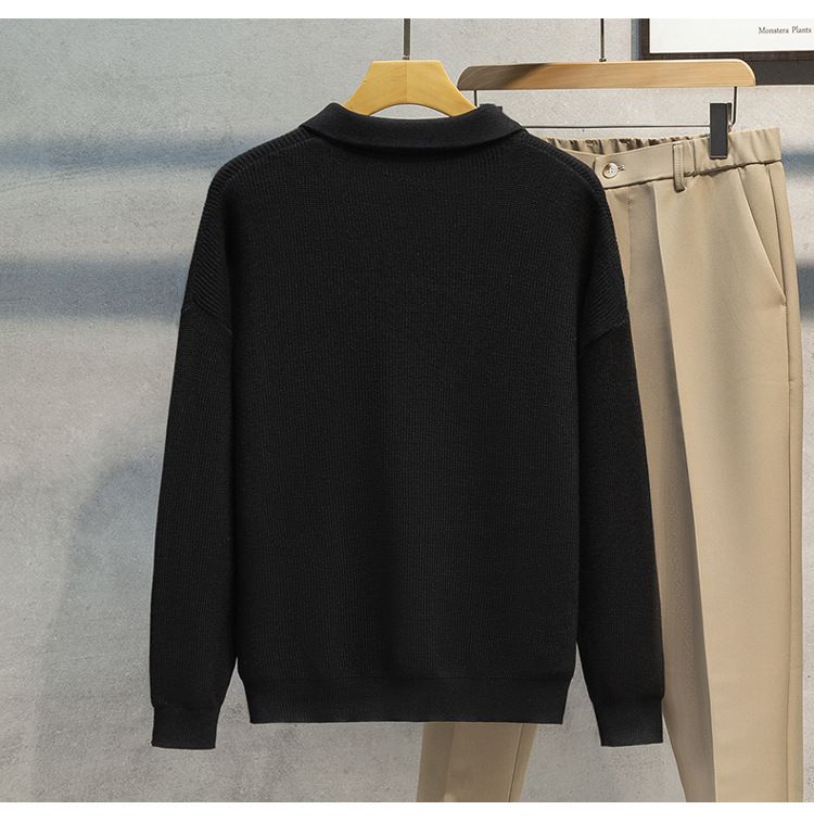 Maglione polo con mezza cerniera autunno inverno 2023 da uomo in stile coreano alla moda, elegante, con colletto alla coreana, tinta unita_voghion.com