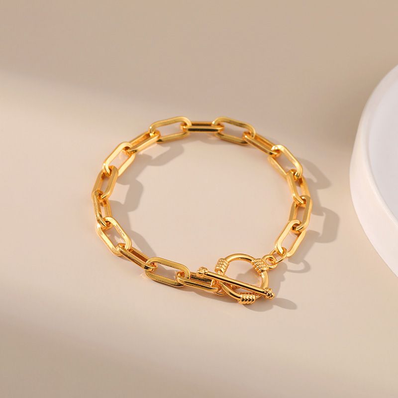 Populär minimalistesch Ins Pabeierklammer platéiert K echt Goldkette huel Design OT Schnalle kale Stil Bracelet_voghion.com