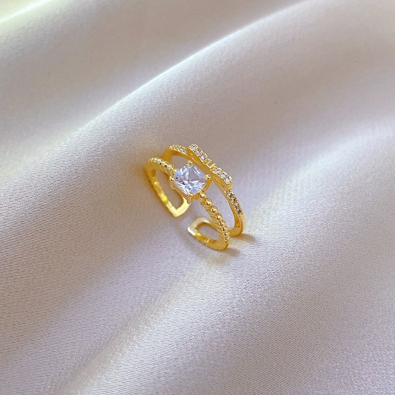 【 Real Gold 】 Bow Full Diamond With Adjustable Opening, Simple Handmade Ring, Couple's Pair Ring_voghion.com