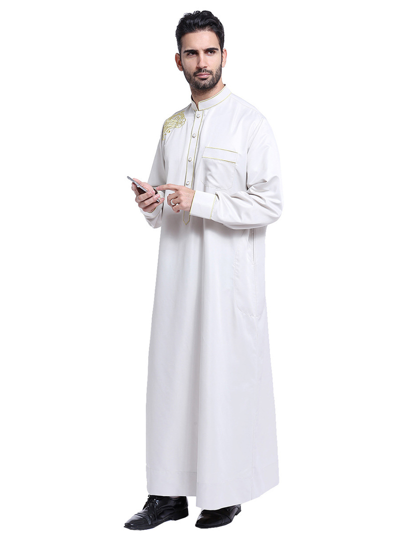 Ropa de hombre Caftán musulmán de moda bordado con cuello alto para hombres_voghion.com