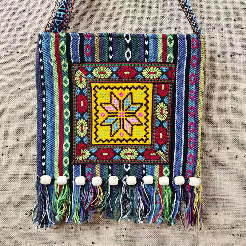 Yunnan Ethno-Stil Yi Dai Handgewebter Stoff Bestickte Umhängetasche Schultertasche Große Damentasche_voghion.com