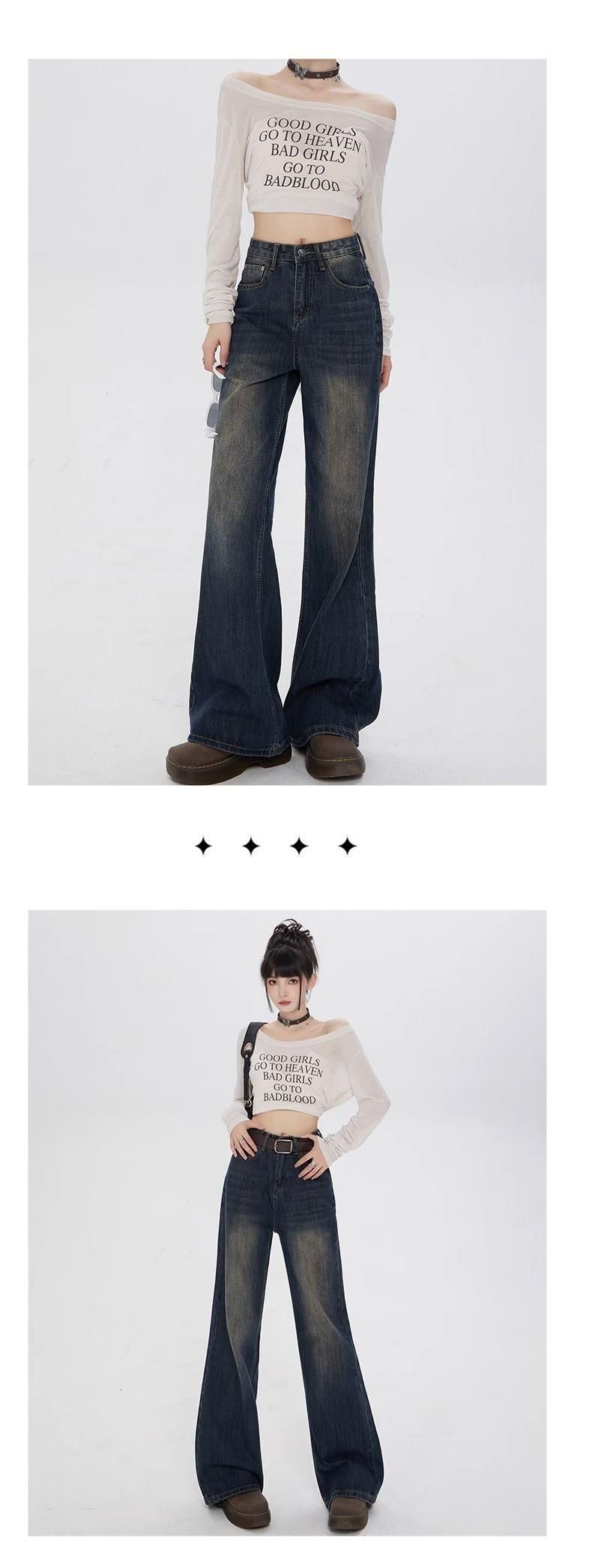 Amerikaanse stijl straat micro flared jeans voor dames herfst nieuwe stijl, hoge taille, losse pasvorm, wijde pijpen en een gevoel van_voghion.com