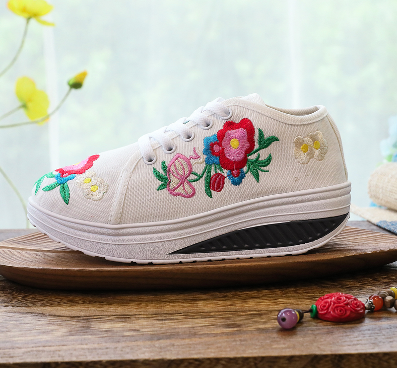 Zapatos deportivos informales de lona para niña, con bordado de tela y un solo pie._voghion.com