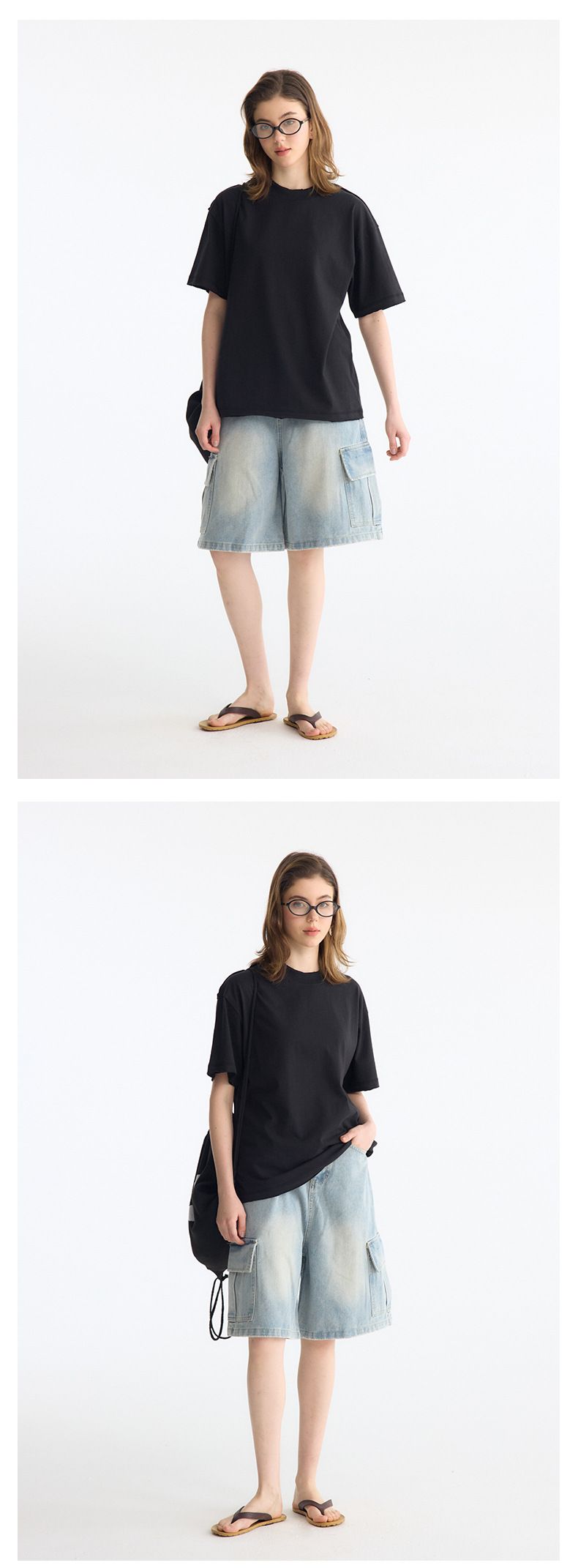 Herrenbekleidung, verwaschene hellblaue Denim-Hose mit großen Taschen, mittellang, lockere, schmale, verkürzte Hose mit weitem Bein_voghion.com