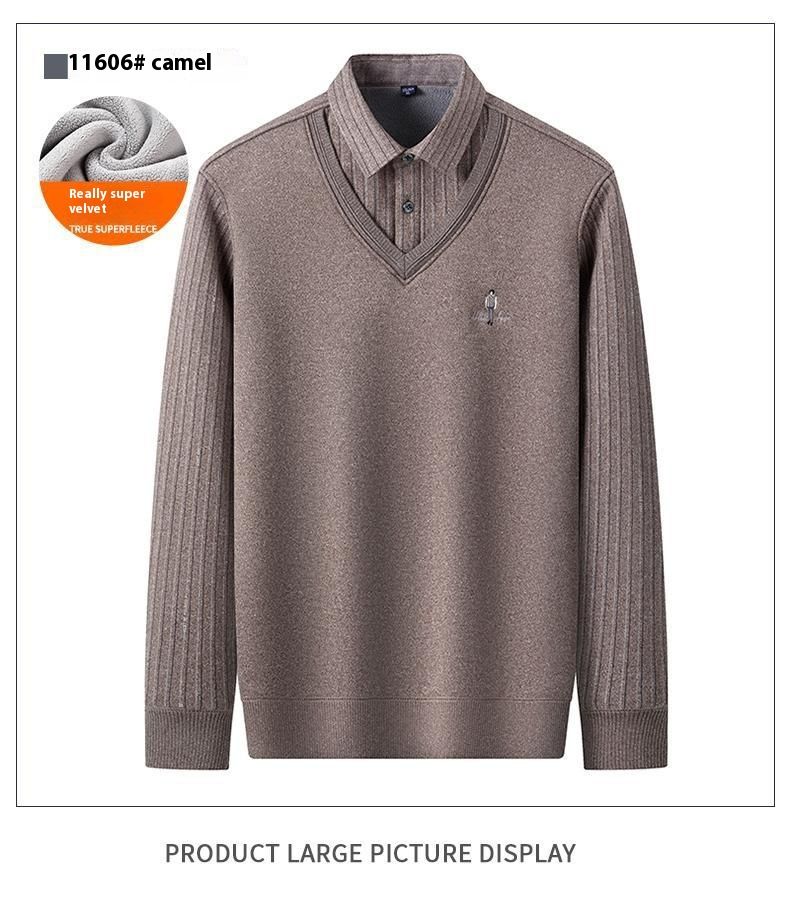 Men's knitted with wool and plush thickening, 2024 winter vacation two-piece shirt collar sweater D_voghion.com