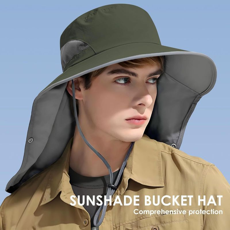 Outdoor Sun Hat Detachable Neck Face Flap UPF 50+UV Protection Visor Fishing Hats With Neck Flap For Men & Women_voghion.com