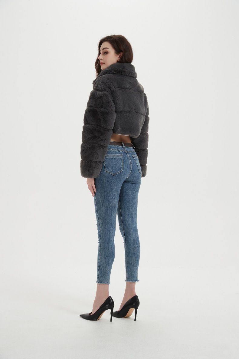 Women's Faux Fur Short Jacket - Cozy & Stylish Winter Outerwear With Faux Rabbit Fur Collar, Lightweight & Warm, Multiple Colors & Styles_voghion.com