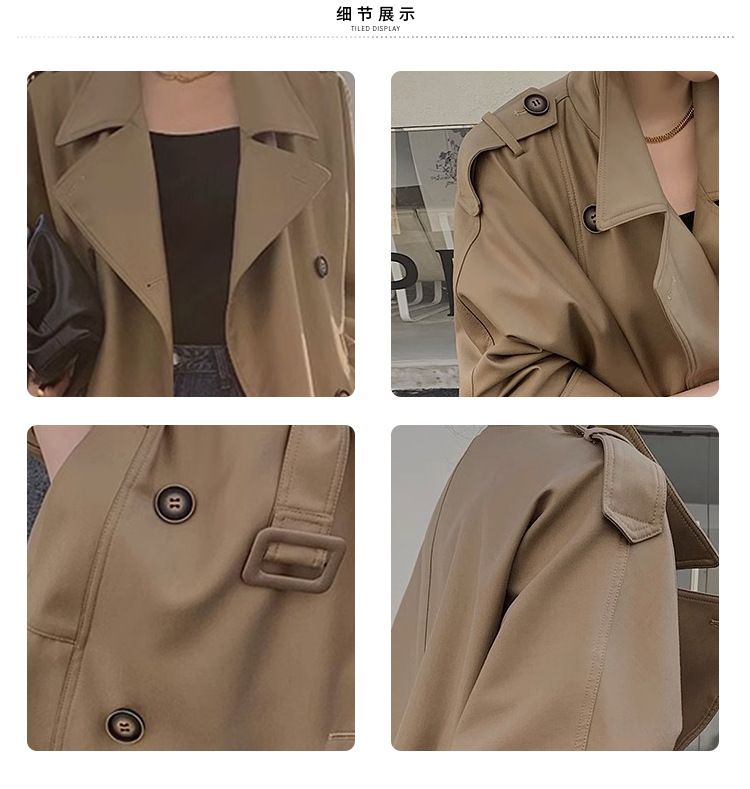 2025 Zhou Miao New British Style Design Sense Niche High-End Mittellanger Khaki Trenchcoat Loose Fit_voghion.com