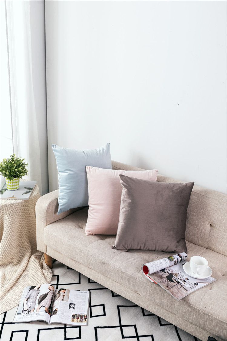 Nordic light luxury solid color thickened Dutch velvet pillow colorful plush sofa cushion bedside cushion_voghion.com