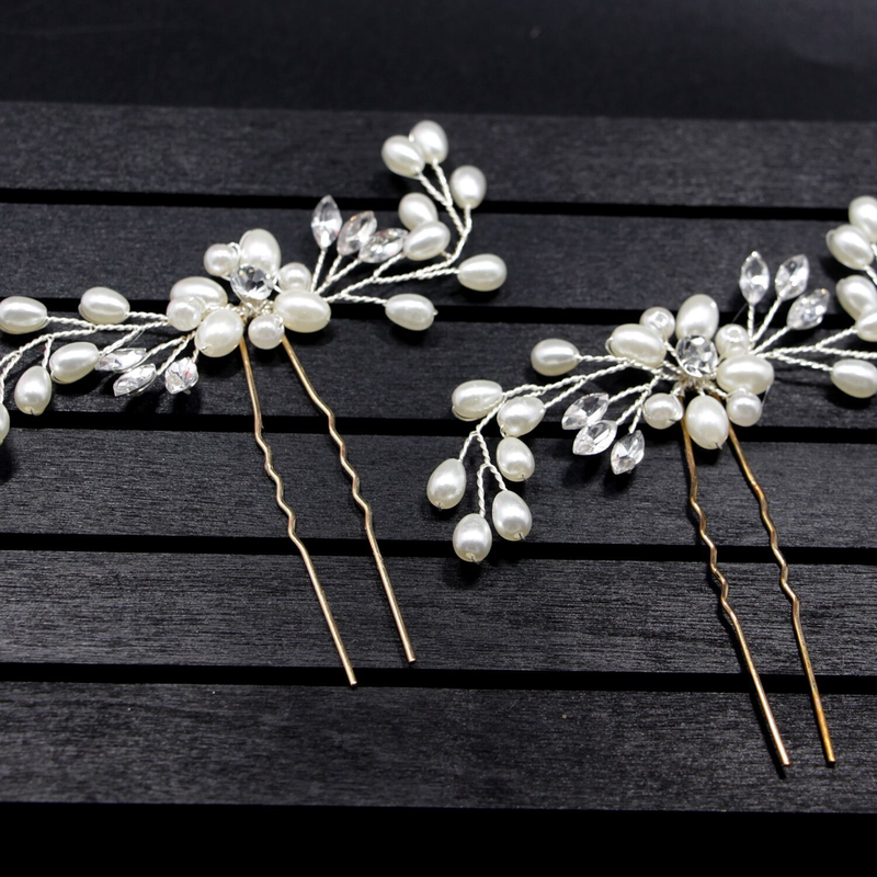 Ebay cross-border supply Korean bridal handmade pearl crystal hairpin pin U-shaped clip wedding headwear_voghion.com