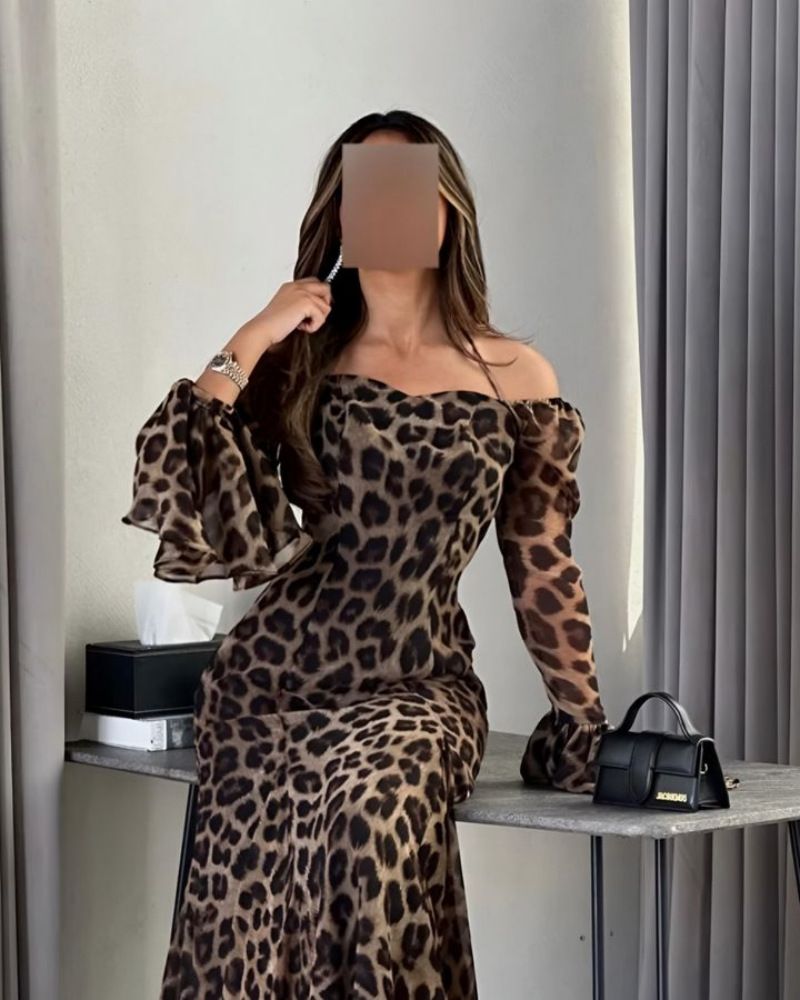 Naisten vaatteet syksyllä ja talvella seksikäs sifonki vesileima leoparditanssimekko_voghion.com