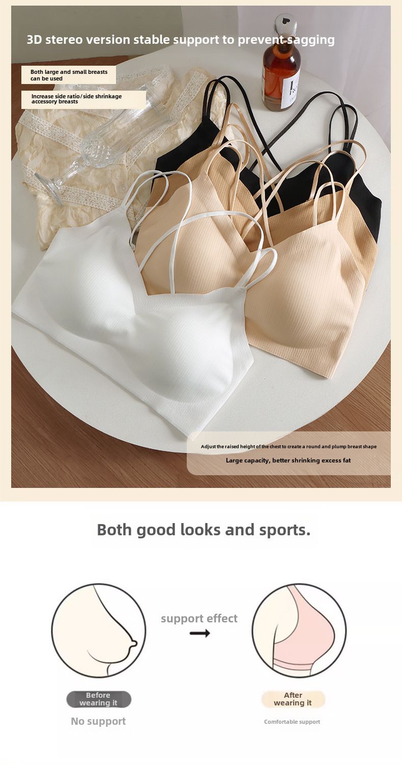 Wireless underwear women's seamless back soft support push-up with chest pad breathable breast-collecting anti-sagging bra_voghion.com