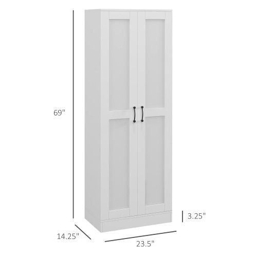 HOMCOM 69" Tall Storage Cabinet With Movable Storage Shelves, Modern Style Pantry Cupboard Cabinet With Soft Close Doors, White_voghion.com