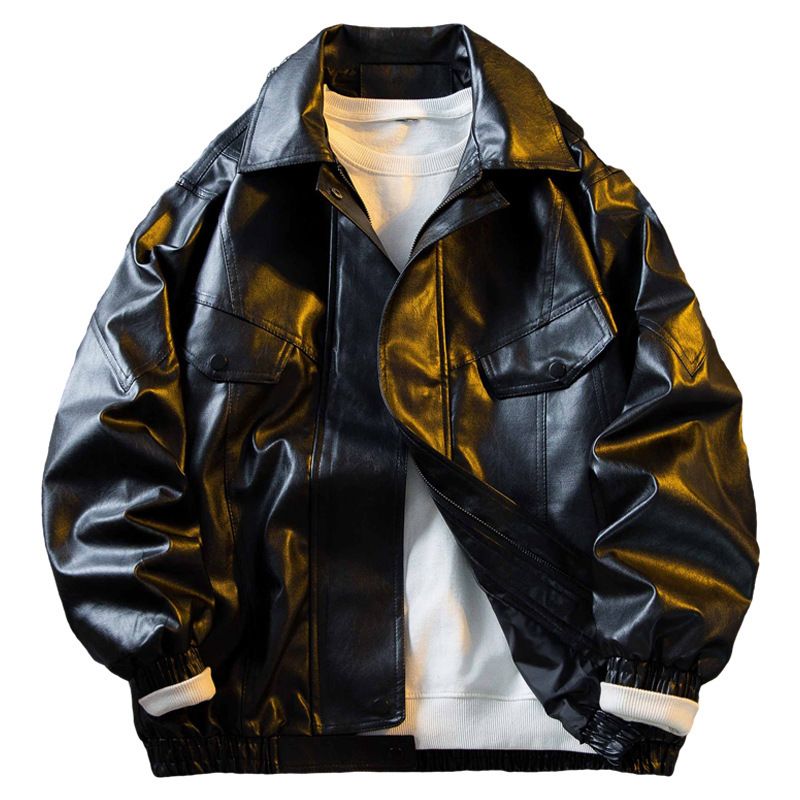 Herren Vintage PU Lederjacke, Retro Workwear Mantel, Loose Fit Zweireihige Bikerjacke Für Herren, Schwarz & Dunkelbraun, S-XXXL_voghion.com