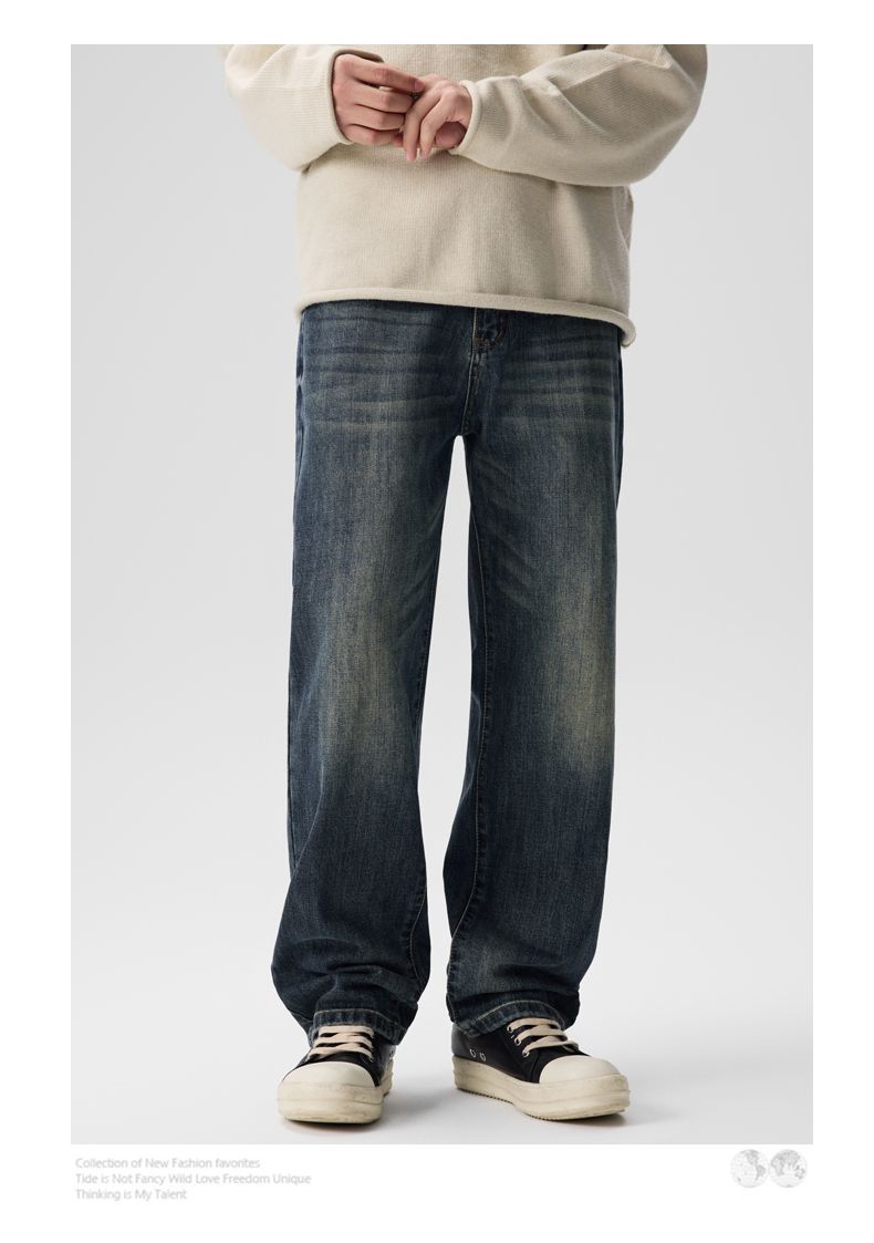 Jeans elasticizzati CLEANFIT da uomo, larghi e dritti, Harlan, alla moda, lunghi, a vita media, stile retrò americano, lavato, K11, denim, otto cilindri, abbigliamento Xiansenzhi_voghion.com